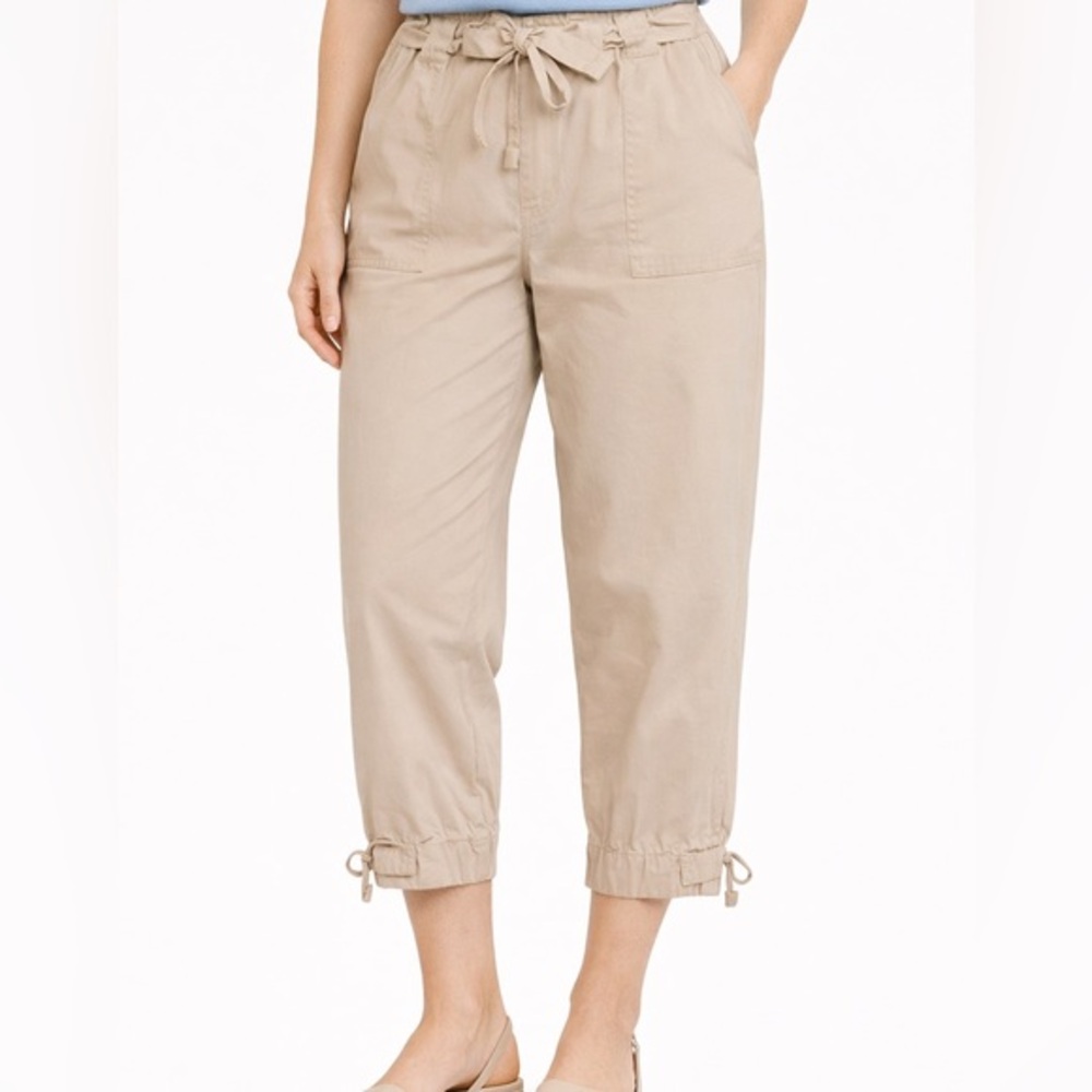 Banana Republic Beige Tie-Waist Baggy Cargo Pants- size 10- jogger hem w button